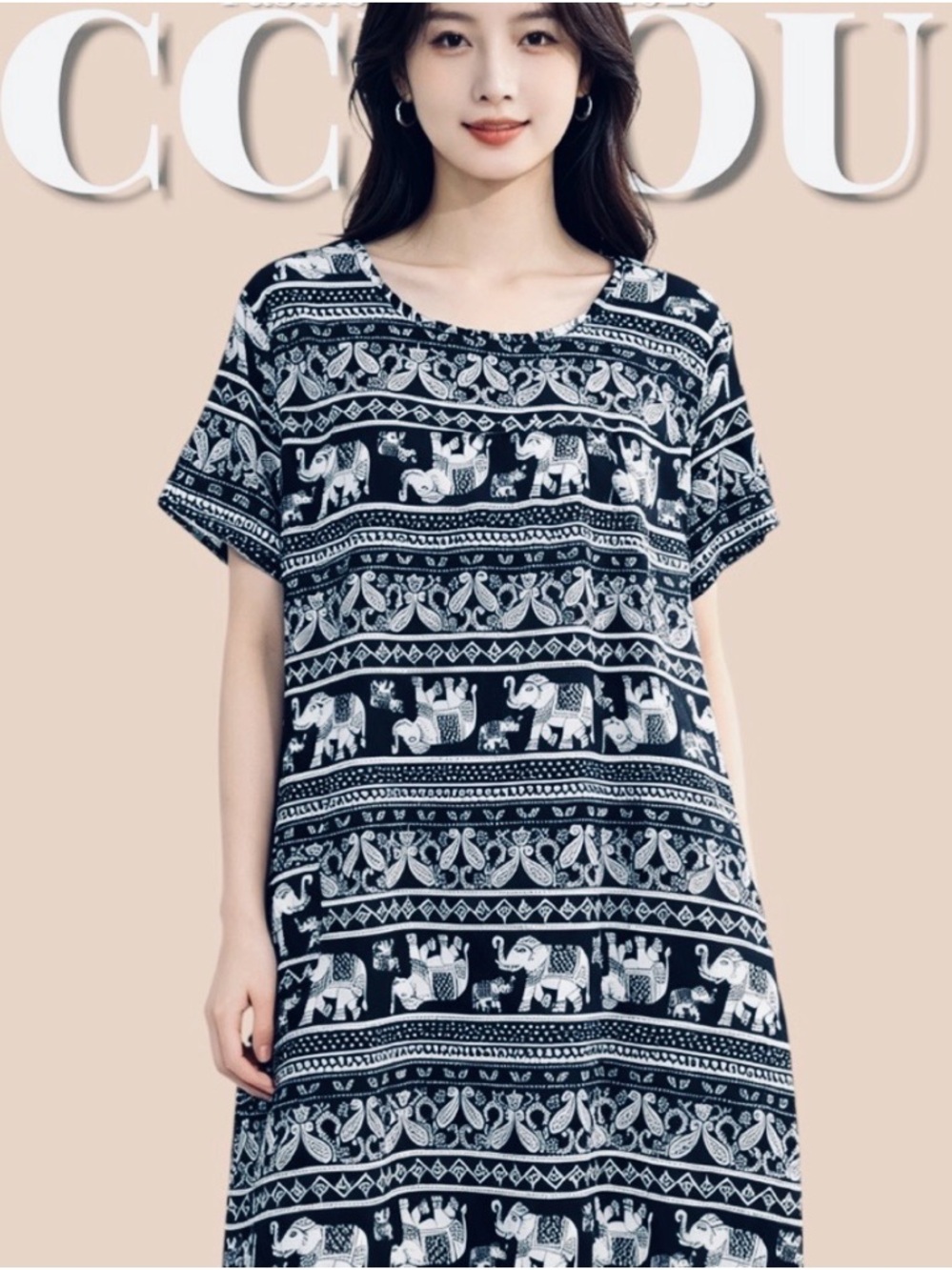 Papillon Thai Elephant Theme Bohemian Print Dress